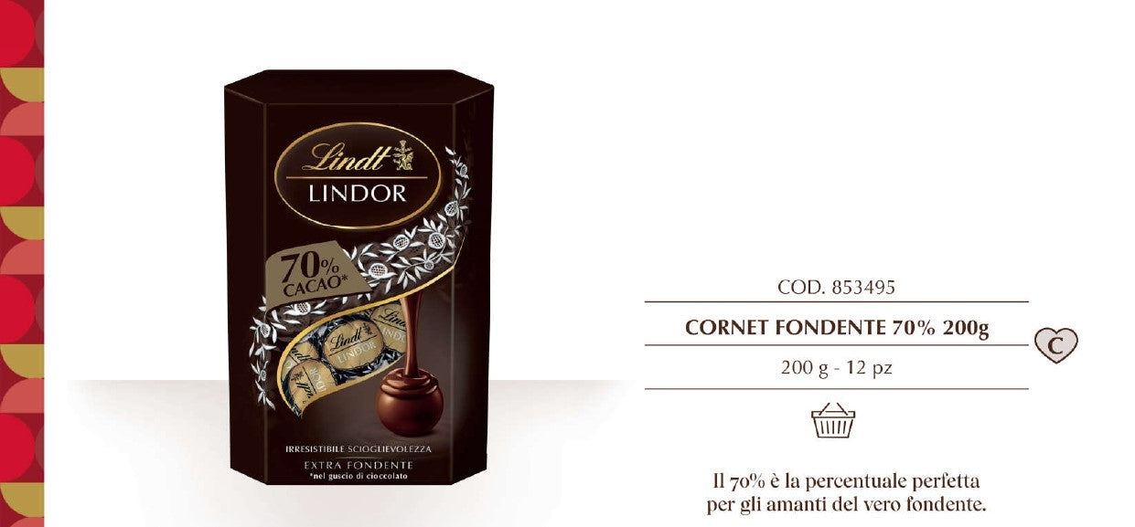 LINDT CORNET LINDOR EXTRA FOND 70% GR 170 X 12 LINDT