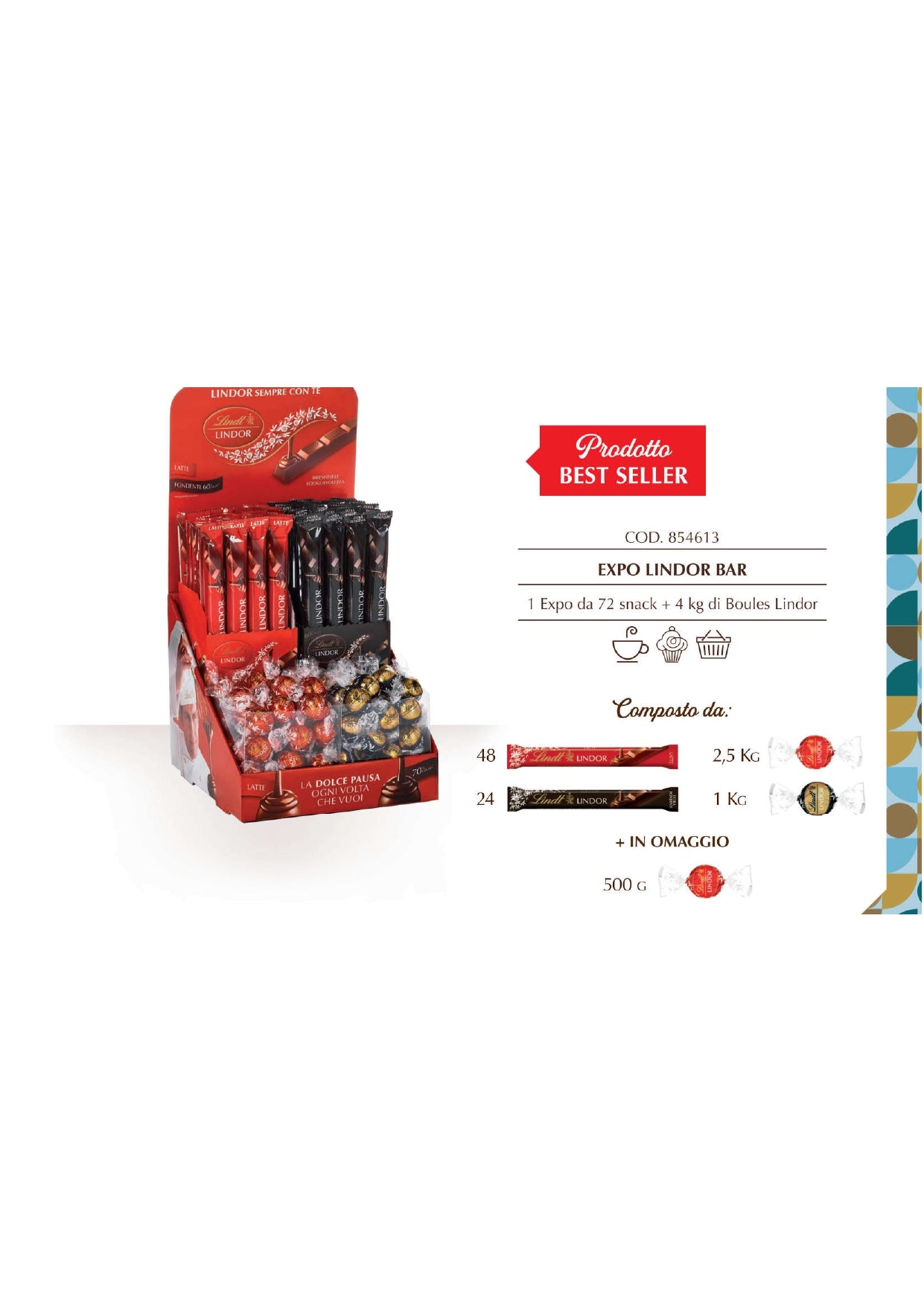 LINDT EXPO LINDOR BAR 4 KG OMAGGIO 0,50