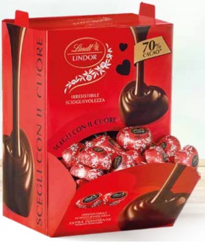 LINDT CUORI FONDENTE 7O% EXPO KG 1,600 PEZZI 115