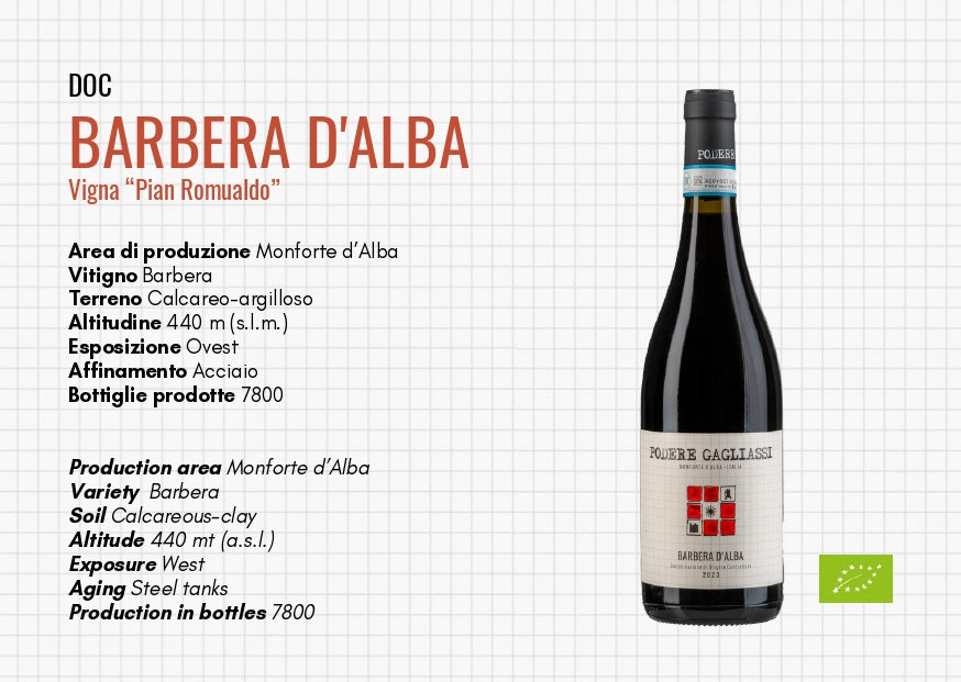 VINO BARBERA D'ALBA D.O.C. CL 70 MONTEFORTE D'ALBA PODERE GAGLIASSI
