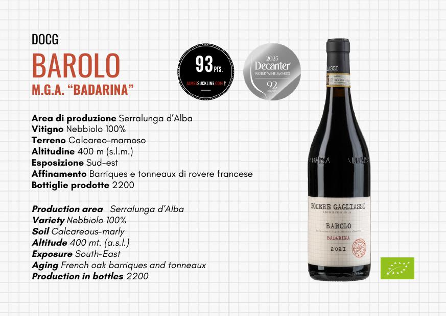 VINO BAROLO D.O.C.G. "BADARINA" 2021 MONTEFORTE D'ALBA LANGHE PODERE GAGLIASSI